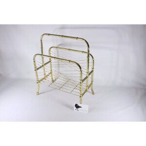 Mid century Faux Bamboo brass Magazine Rack, Hollywood Regency metal Newspaper